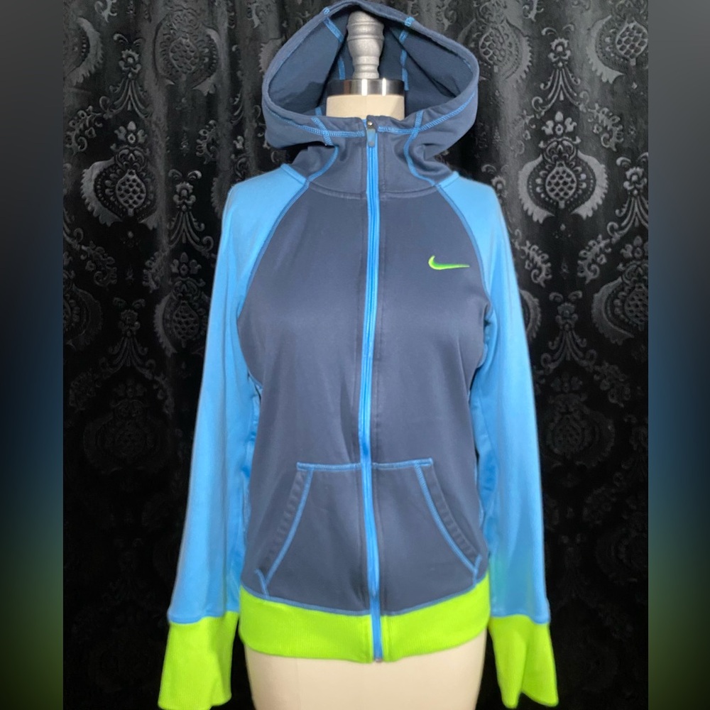 Nike Blue and Neon Green Hoodie